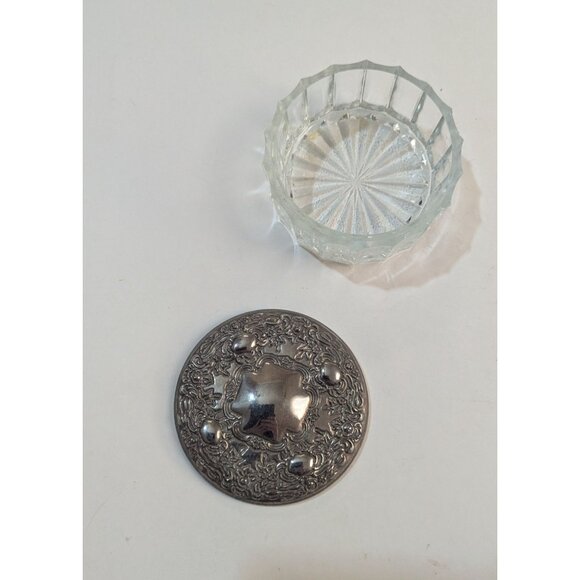 Vintage Glass Powder Jar With Ornate Silver-Tone Lid 3.5" Diameter Preowned - Picture 4 of 9